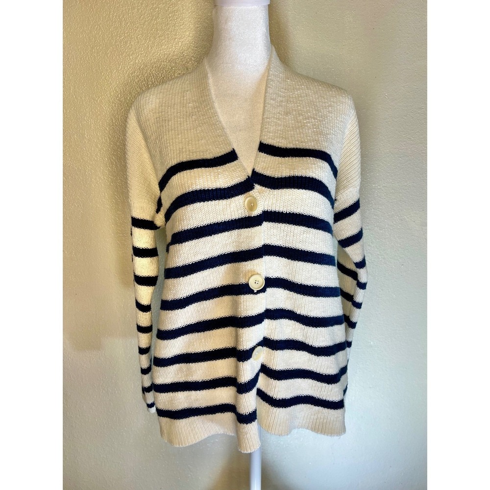 Madewell SPRING Navy White Striped V Neck Button Front Sweater Woman's Medium